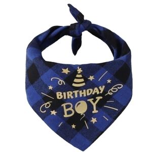 2/$15 BNWT Birthday Boy Blue Plaid Dog Cotton Bandana/Bib/Scarf- Pet Accessories